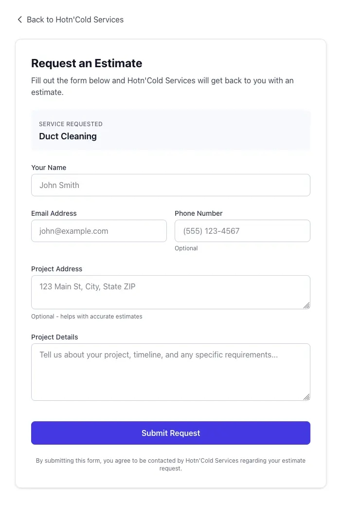 Customer request form